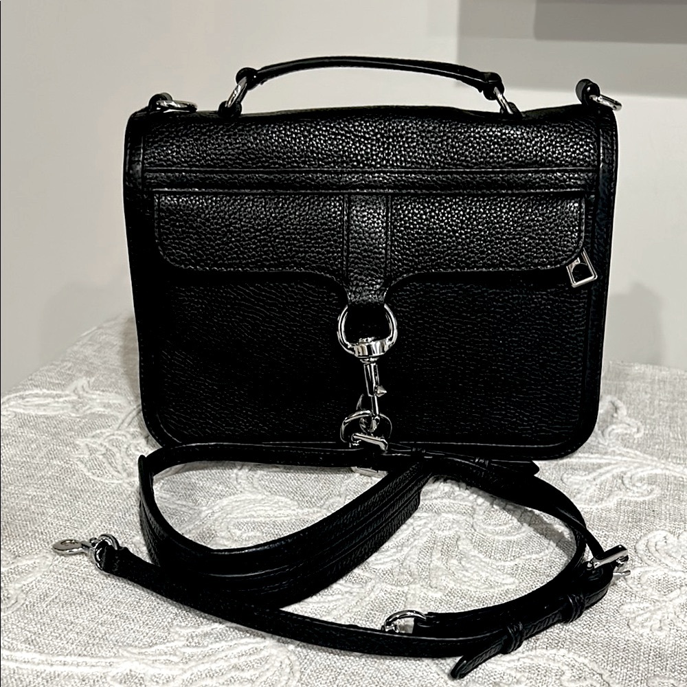 Rebecca Minkoff EUC Bowery Black Leather Flap Crossbody Bag with Top Handle